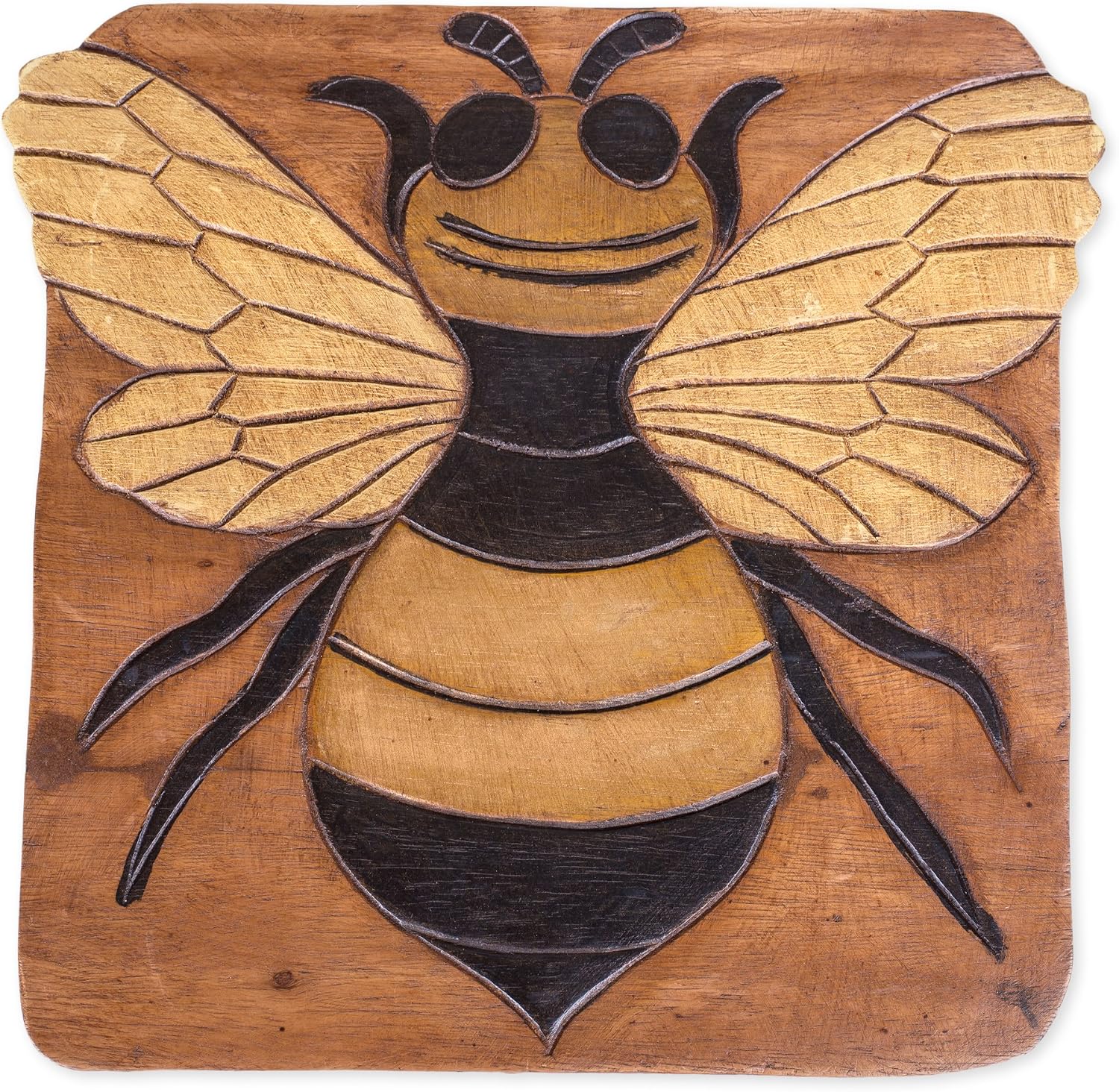 Sea Island Imports Bumble Bee Hand Carved Acacia Hardwood Decorative Short Stool