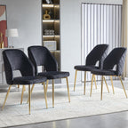 Velvet Black Dining Chairs Set of 4 Modern Accent Chairs Upholstered Dining Room Chairs with Gold Metal Legs Thick Cushions Armless Back Chair for Kitchen Living Room Vanity