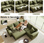 86" Modular Sectional Sleeper Sofa with Pull Out Bed, L Shaped 5 Seat Couch with 151L Storage, Convertible Cloud Couch Bed, Sectional Couches for Living Room, Apartment (Green)