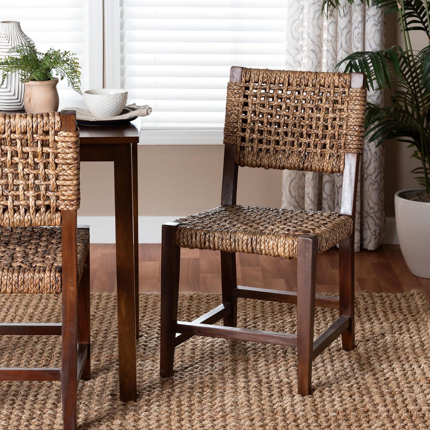 Bali & pari Alise Seagrass and Mahogany Wood Chair, Dining Height, Earthy Brown