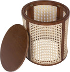 ø15.7'' Round Rattan Side Table End Table, Hollow Woven Nightstand with Lift-Off Lid Storage, Modern Framhouse Countryside Boho Circle Style for Living Room, Easy Assembly, Dark Brown