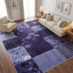 Modern Area Rugs for Living Room, 4x6 Feet Geometric Patchwork Rug, Washable Non-Slip Indoor Low Pile Carpets for Bedroom Dining Room Office Playroom Home Dorm Decor, Dark Purple