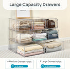 Vtopmart 4 Pack Clear Stackable Storage Drawers 15QT, Easily Assemble Closet Organizers,Plastic Storage Bins for Bathroom,Cabinet,Kitchen Pantry,Under Sink Organization(Medium)