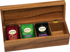 Lipper International Acacia Wood Tea Box with 4 Sections, 12-1/2" x 4-1/8" x 3-7/8"