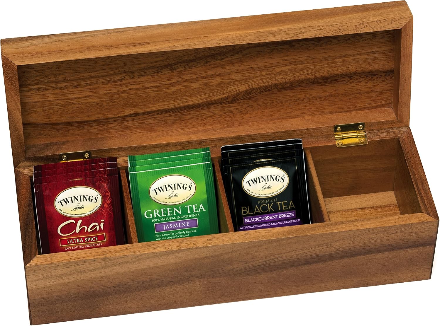 Lipper International Acacia Wood Tea Box with 4 Sections, 12-1/2" x 4-1/8" x 3-7/8"