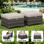 Patio Ottomans Set of 2, 22"x 22"x 18" Outdoor Wicker Footstool with Cushion, Beige, for Garden, Backyard, Deck, Porch, Balcony, Poolside