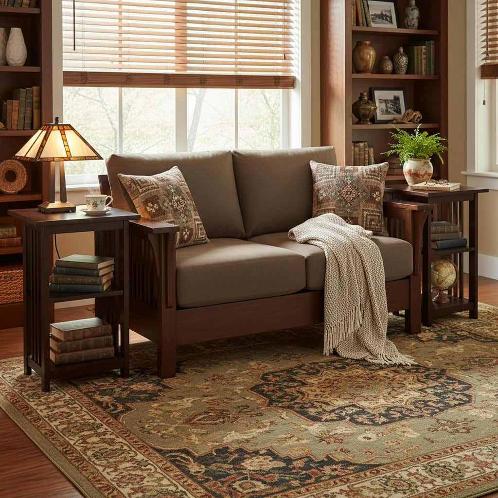 Alaterre Furniture Mission 3-Tier End Table with Vertical Slat Side Panels – Set of 2 Craftsman Style Wood Side Table with Open Storage for Living Room, Bedroom, or Cozy Reading Nook (Espresso)