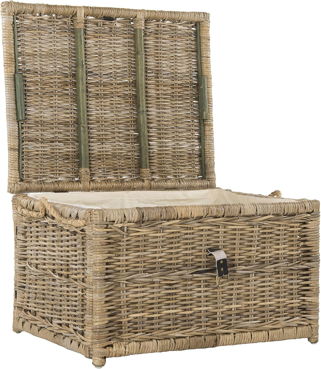 happimess HPM9001C Caden 30" Wicker Storage Trunk, Collapsible for flat storage, Rattan-Kubusoft Gray, Coastal for Office, Dorm Room-LivingRoom, Bedroom, Dining Room, Natural