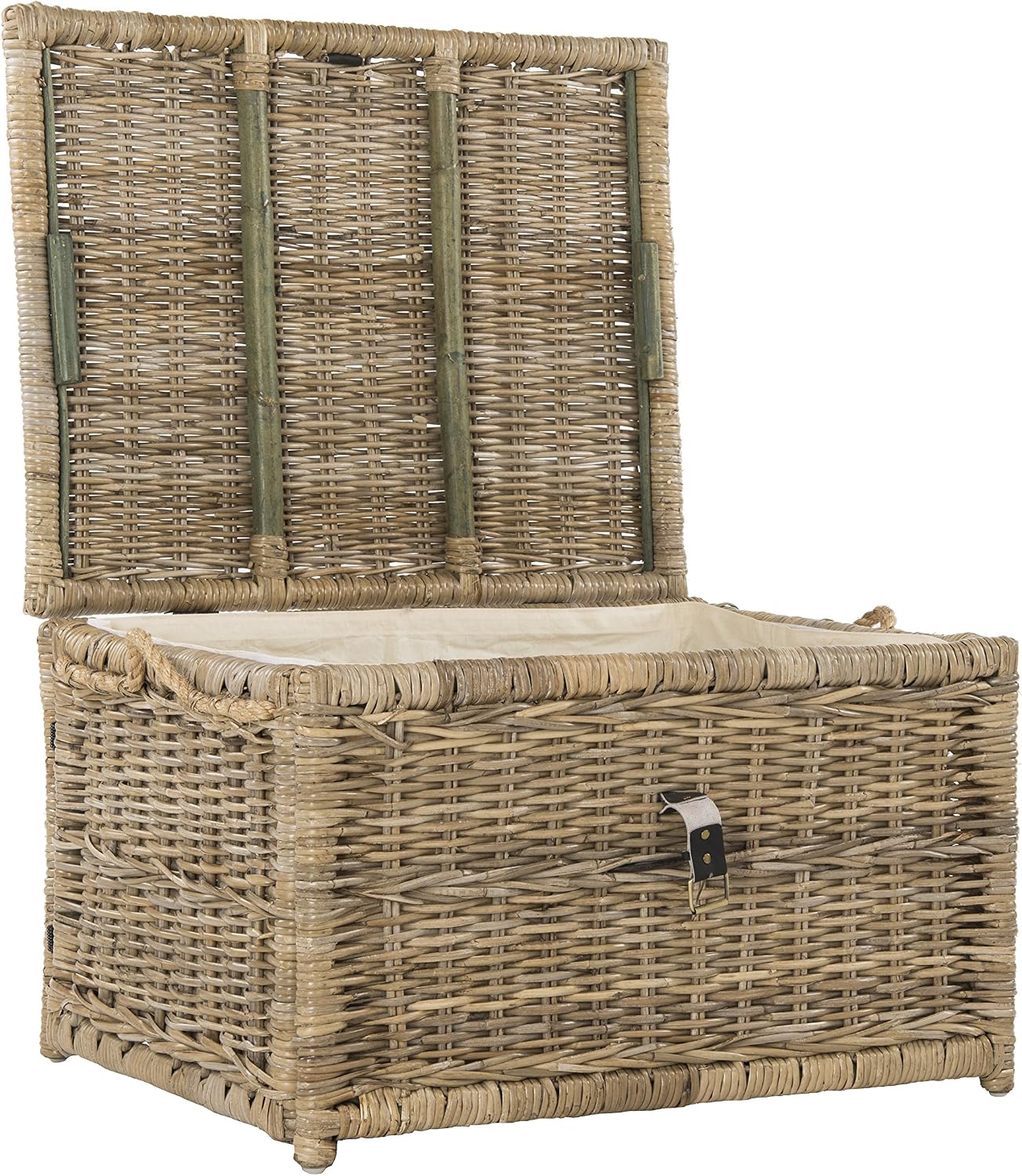 happimess HPM9001C Caden 30" Wicker Storage Trunk, Collapsible for flat storage, Rattan-Kubusoft Gray, Coastal for Office, Dorm Room-LivingRoom, Bedroom, Dining Room, Natural