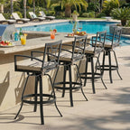 Pellebant 30" Sunbrella Outdoor Bar Stools Set of 2, Aluminum Swivel Patio Bar Height Barstools with Back & Footrest, All-Weather Patio Barstools for Deck Lawn Garden, Beige
