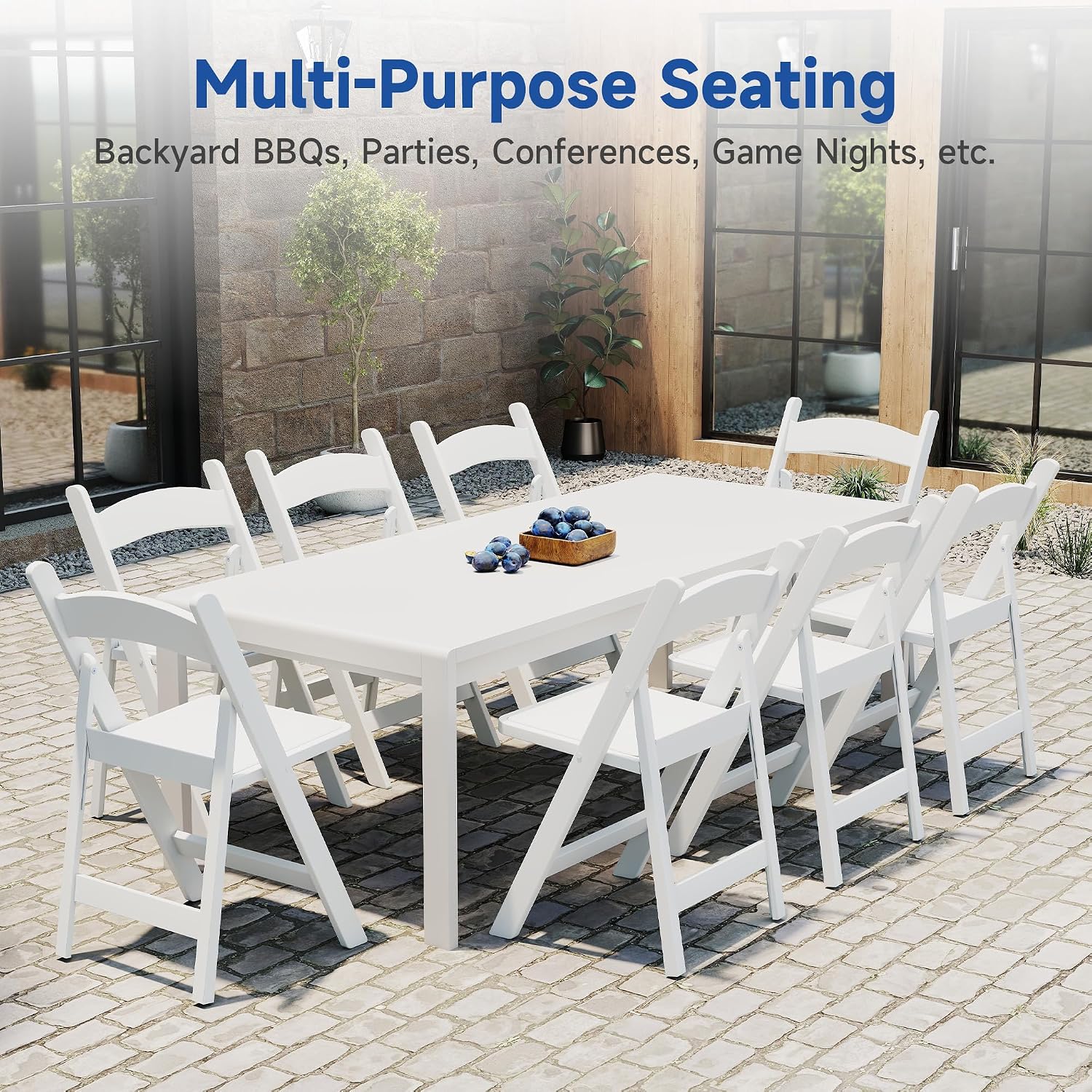White Resin Folding Chairs - Stackable Chairs with Padded Seats, 800LB Weight Capacity Comfortable Chair - Indoor/Outdoor Folding Chairs for Events - Lightweight Foldable Chairs (24 Pack)