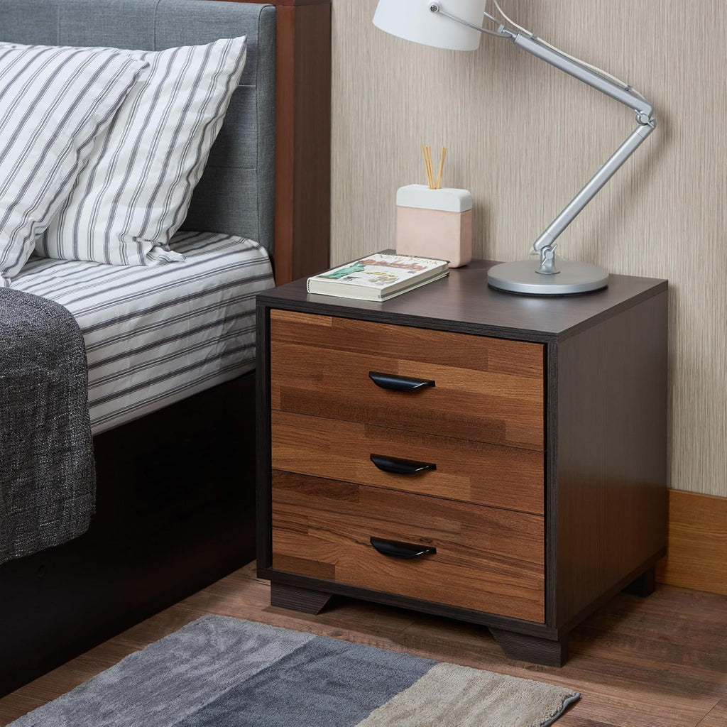 BIGTO Walnut & Espresso Finish Accent Side Table Synthetic Wood End Table 16"*20"*19"Living Room Furniture