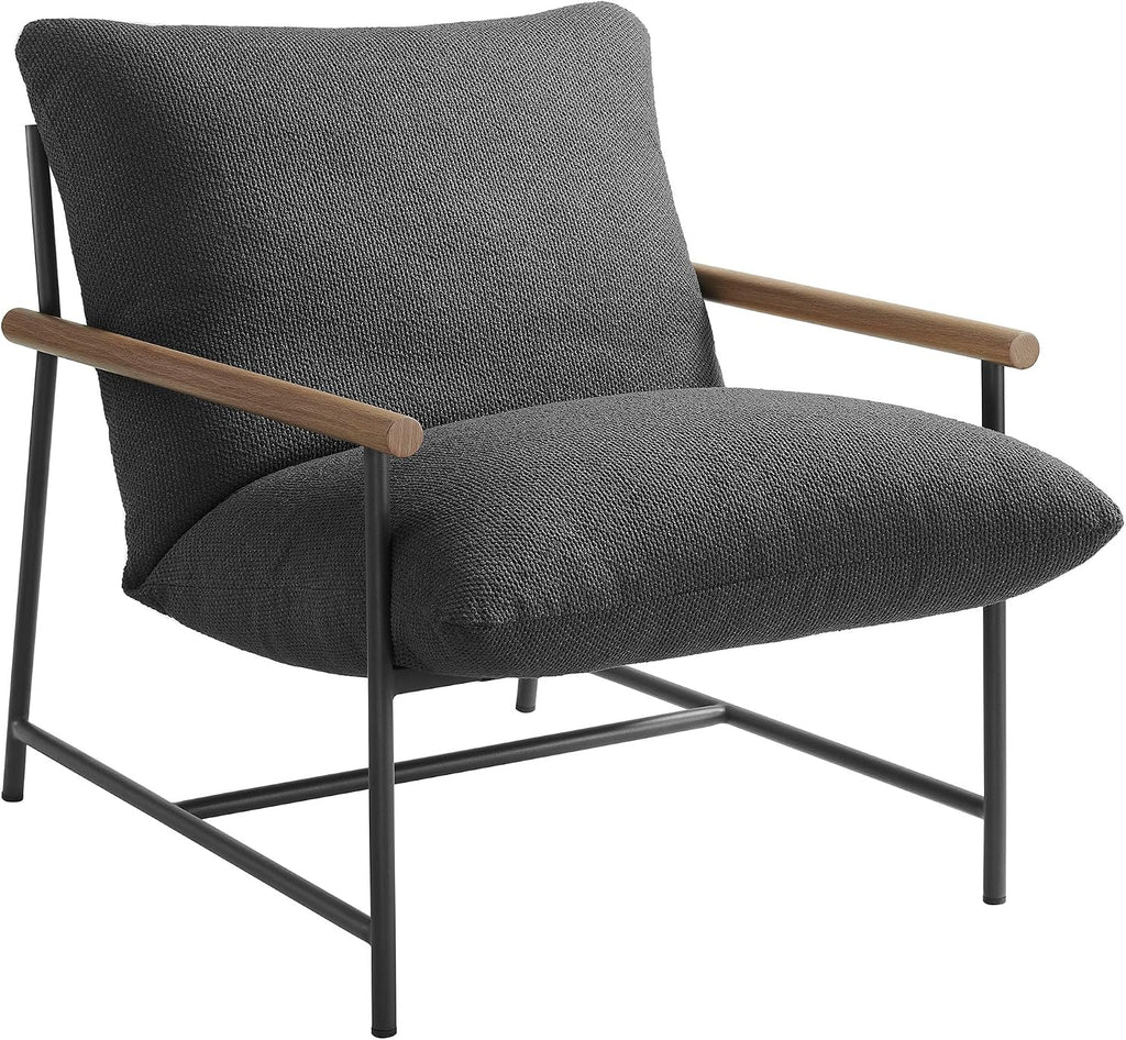 Modway Raya Outdoor Patio Sling Chair with Ottoman Set in Charcoal - Comfy Accent Lounge Chair and Footstool with Removable Boucle Fabric Cushions for Porch, Deck, Backyard