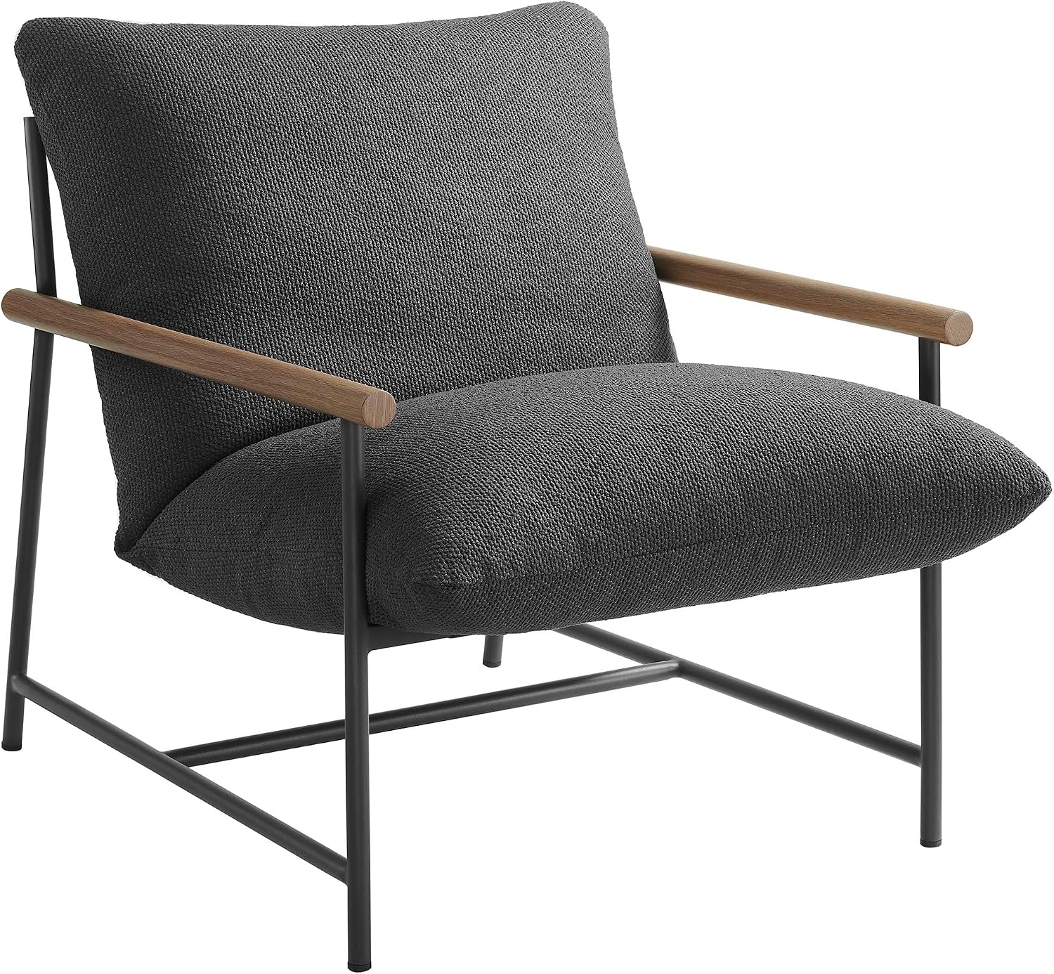 Modway Raya Outdoor Patio Sling Chair with Ottoman Set in Charcoal - Comfy Accent Lounge Chair and Footstool with Removable Boucle Fabric Cushions for Porch, Deck, Backyard