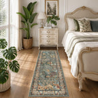 Runner Rug 2’6″x 8’ Animal Botanical Print Area Rug Vintage Kitchen Rugs Low Pile Non Slip Stain Resistant Hallway Runners Whimsical Long Carpets for Living Room Bedroom, Laundry Dorm, Green
