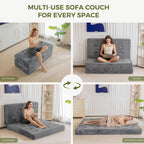 MAXYOYO Folding Sofa Couch Bed, 6 Inch Tri-Fold Floor Sofa Bed, Folding Mattress with Handles, Soft Faux Fur Folding Bed with Supportive Foam Filling, Portable Couch for Living Room, Twin, Grey