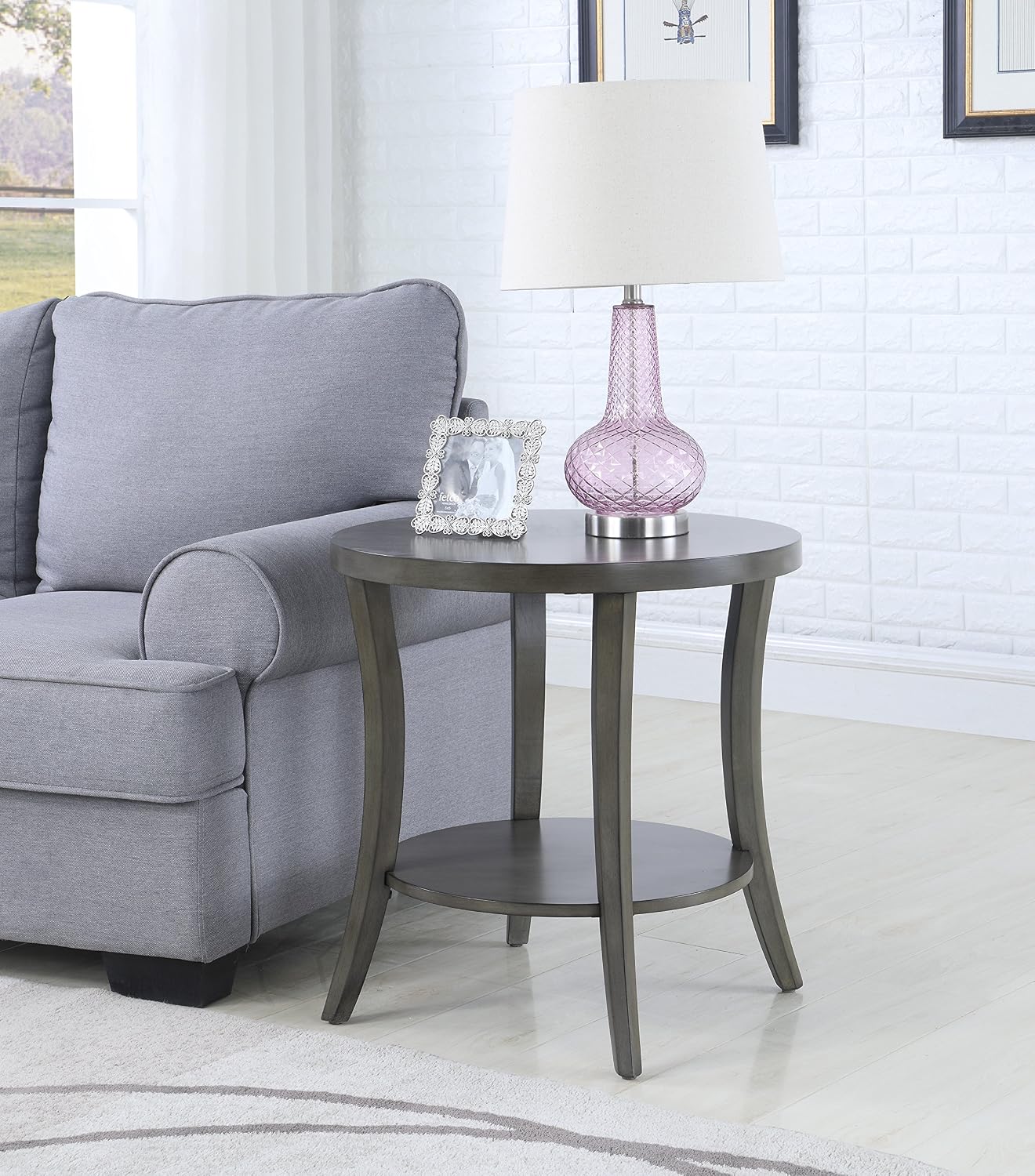 Oval Shelf End Table, Gray
