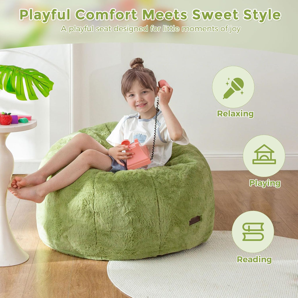 MAXYOYO Kids Bean Bag Chair, Apple-Shaped Toddler Sofa with Fur Fabric | Cute Bean Bag Sofa for Boys and Girls, Plush Floor Chair Seat for Bedroom, Playroom, Reading Corner