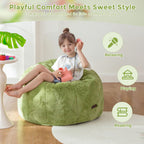 MAXYOYO Kids Bean Bag Chair, Apple-Shaped Toddler Sofa with Fur Fabric | Cute Bean Bag Sofa for Boys and Girls, Plush Floor Chair Seat for Bedroom, Playroom, Reading Corner