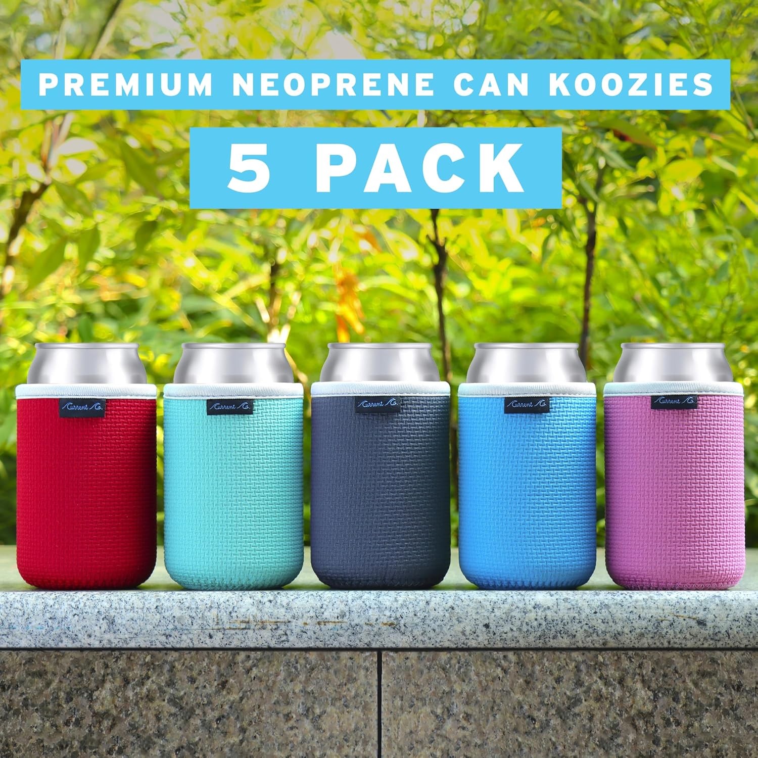 Current Co. Beer Can Cooler Sleeves (5 Pack) Soft Insulated Neoprene Beer Coolies for Cans & Bottles - HTV Vinyl Compatible Drink Coolies - Bulk Blank Can Cozy Set – Standard 12 Oz Drink Koolies