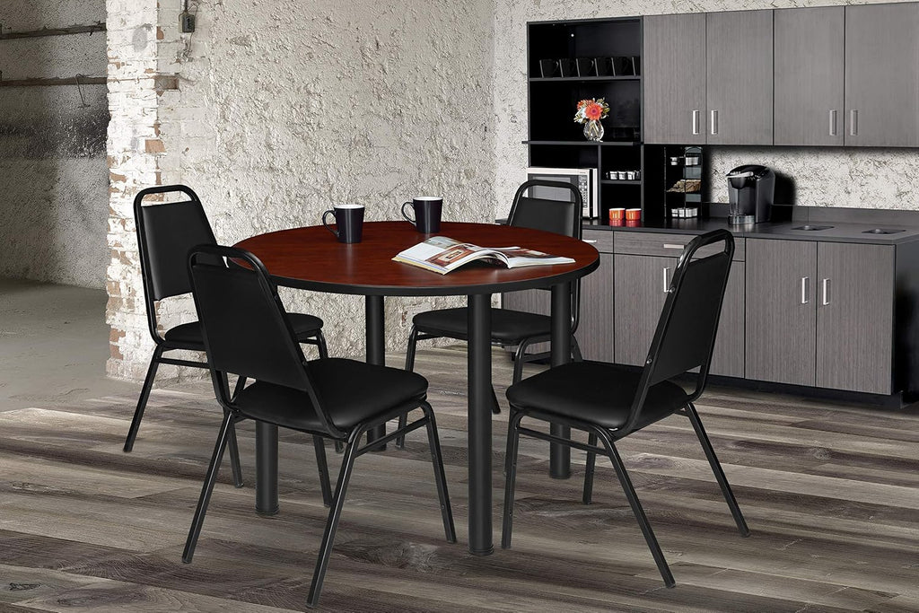 Regency 8029 Stackable Cushioned Restaurant Chair, Commercial Vinyl Dining & Event Seating, Steel Frame, Comfortable Easy-Clean Chair for Banquets, Cafeterias & Hospitality - Black (4 Pack)