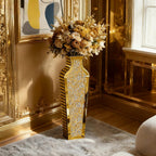 SHYFOY Gold Crushed Diamond Floor Vase, Large Mirrored Tall Vases for Floor, Modern Glass Decorative Vases for Living Room Bedroom Home Corner Indoor Office, 26.8" Tall