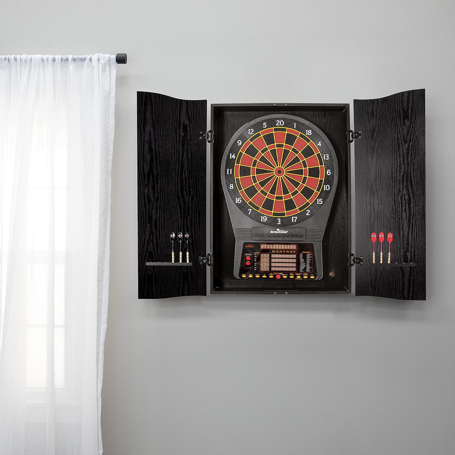DMI Sports Black CricketPro Dartboard Cabinet | Designed for Arachnid 15.5” CricketPro 900, 800, 750, 650 Electronic Dartboards | Does Not Include Dartboard