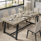 IRONCK 71" Dining Table for 6-8 People, Industrial Kitchen Table with Sturdy Metal Frame, Rectangular Grey Wood Dinner Table for Dining Room