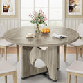 IRONCK 47.2" Round Dining Table for 4-6 People, Wooden Dining Room Table with H-Shape Pedestal Base, Farmhouse Dinner Table, Circle Kitchen Tables for Dining Room, Kitchen, Apartment, Light Gray