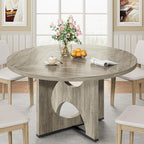 IRONCK 47.2" Round Dining Table for 4-6 People, Wooden Dining Room Table with H-Shape Pedestal Base, Farmhouse Dinner Table, Circle Kitchen Tables for Dining Room, Kitchen, Apartment, Light Gray