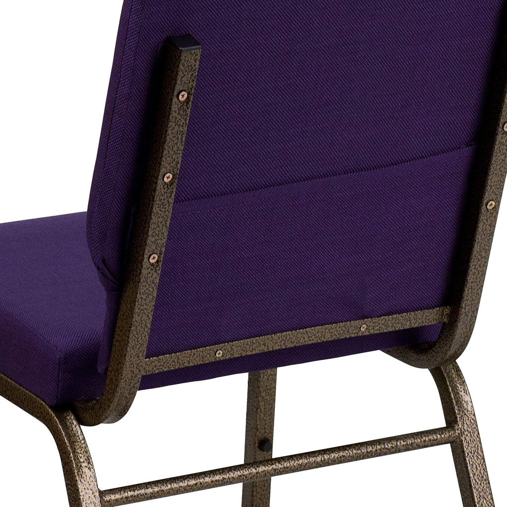 EMMA + OLIVER Stacking Auditorium Chair with 19" Seat - Royal Purple Fabric/Gold Vein Frame