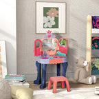 Vanity Set with Mirror and Stool, Toddler Makeup Table with Music, Light, Drawer, Hair Dryer, 20 Makeup Accessories, Girls Vanity for Ages 3 6, Multicolor