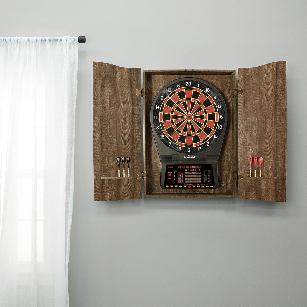 DMI Sports MI Sports Brown CricketPro Dartboard Cabinet | Designed for Arachnid 15.5” CricketPro 900, 800, 750, 650 Electronic Dartboards | Does Not Include Dartboard