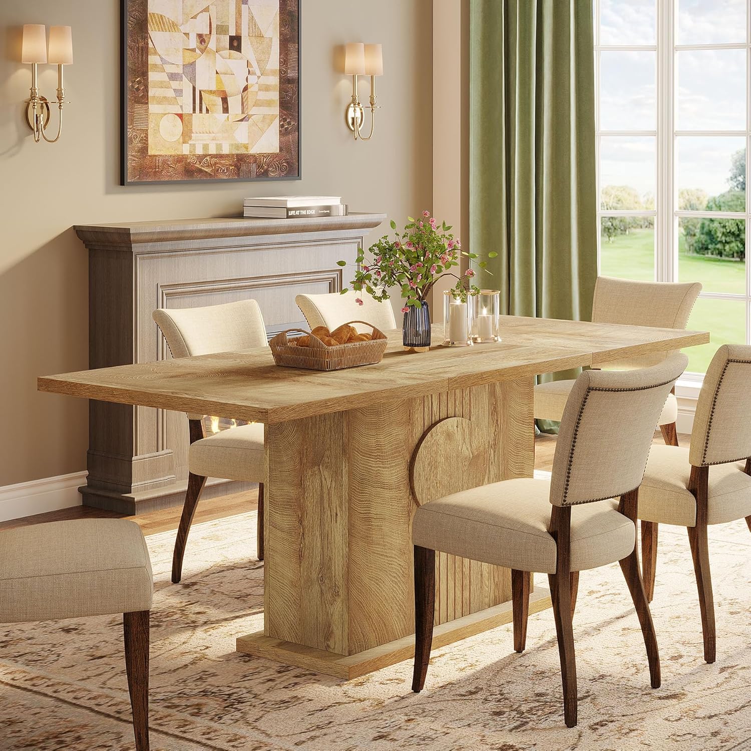 Tribesigns 55" Rectangular Dining Table for 4 to 6 People, Farmhouse Wood Dinner Table for Kitchen, Dining Room & Living Room (Natural)