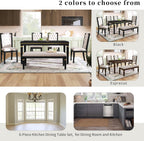 Merax 6-Piece Kitchen Dining Table Set, 60" Rectangular Table with 4 High-Back Tufted Upholstered Chairs & 1 Bench, Rubberwood Legs Modern Elegant Farmhouse for Kitchen Room, Black