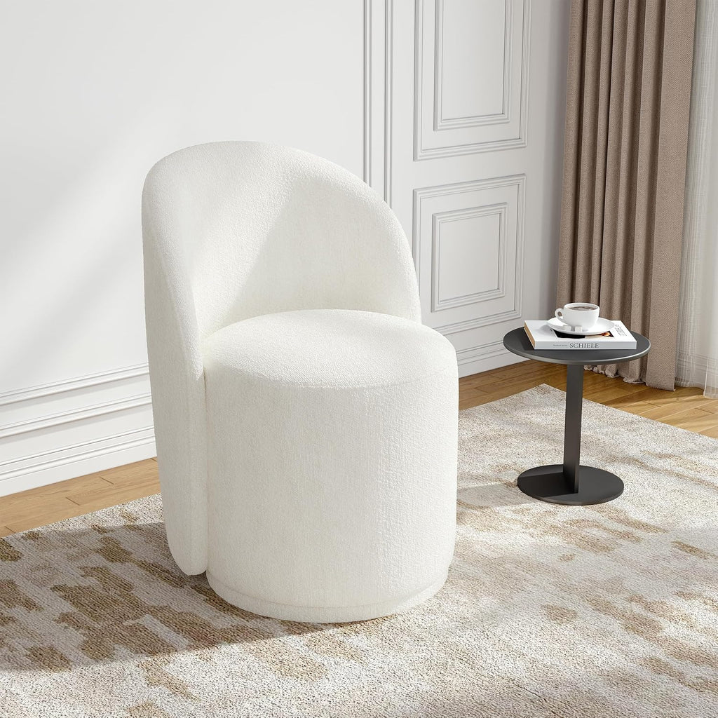 Lumibee Swivel Barrel Dining Chairs, Modern Upholstered Round Dining Chairs with 360° Rotation, Comfy Chenille Fabric Armless Accent Makeup Vanity Chair for Dining/Living Room Makeup Room, Beige