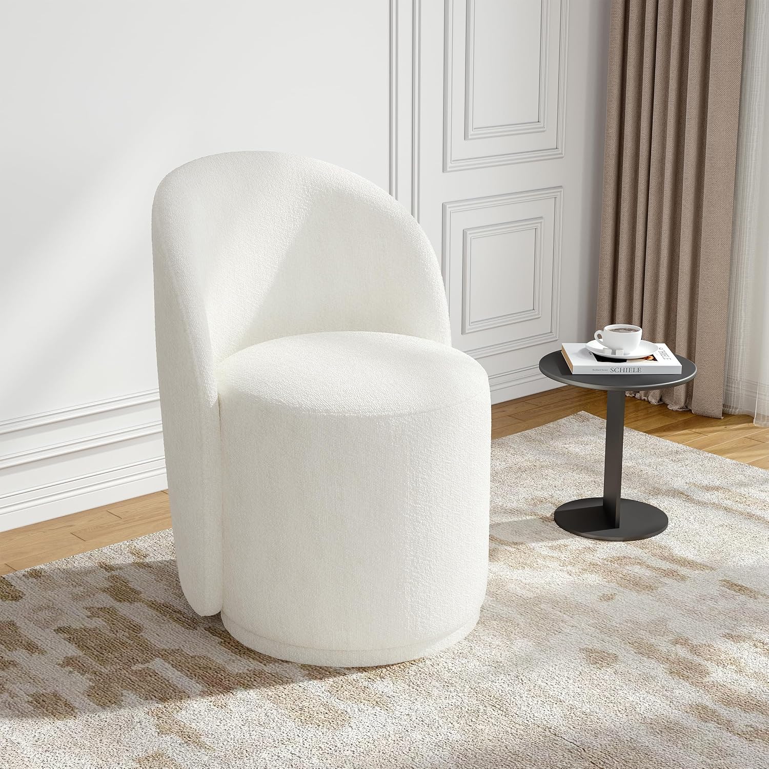 Lumibee Swivel Barrel Dining Chairs, Modern Upholstered Round Dining Chairs with 360° Rotation, Comfy Chenille Fabric Armless Accent Makeup Vanity Chair for Dining/Living Room Makeup Room, Beige