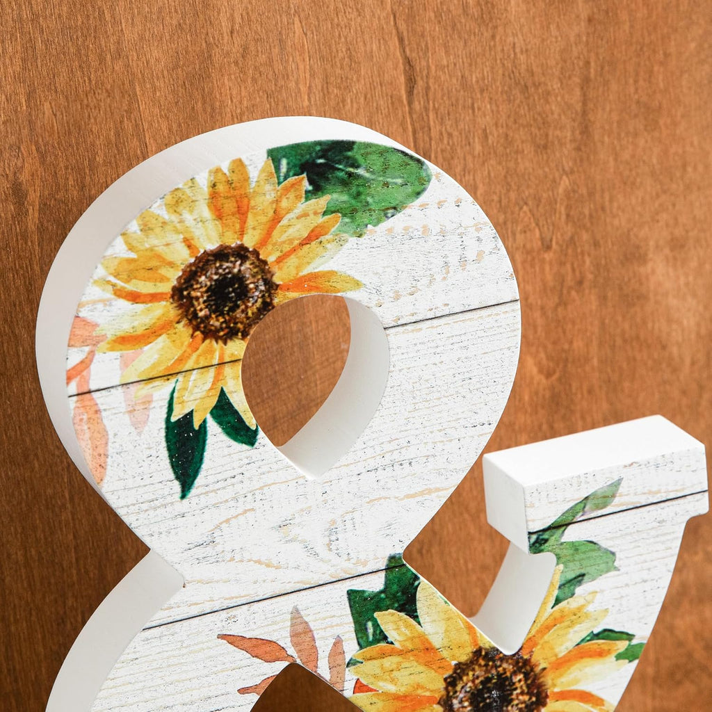 COLLECTIVE HOME - 10" Wood Lettes for Wall Decor, Sunflower Tabletop Alphabet Decoration, DIY Farmhouse Decor, Rustic Freestanding Monogram Block (R)