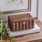 10" x 7.25" x 3.88" Scalloped Wooden Box, Natural Wood Decorative Storage Box with Gold Metal Handle for Jewelry or Home Organizer