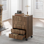 5 Drawer Chest, Under Desk Storage Wood Drawers with Wheels, Fluted File Cabinet for Home Office, Black Walnut