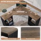 L Shaped Desk with Power Outlets & USB C Port, 59'' Reversible L-Shaped Computer Desk with File Drawer for Letter/Legal Size, Corner Office Desk with Storage Shelves, Rounded Corners, Black