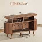 PRAISUN 47.2 Inch Large Record Player Stand with Power Outlets & 3-Color Lights, Vinyl Record Stand with 2 Fluted Cabinets, USB-C Port, Mid Century Modern Player Stand, Open Storage, Walnut