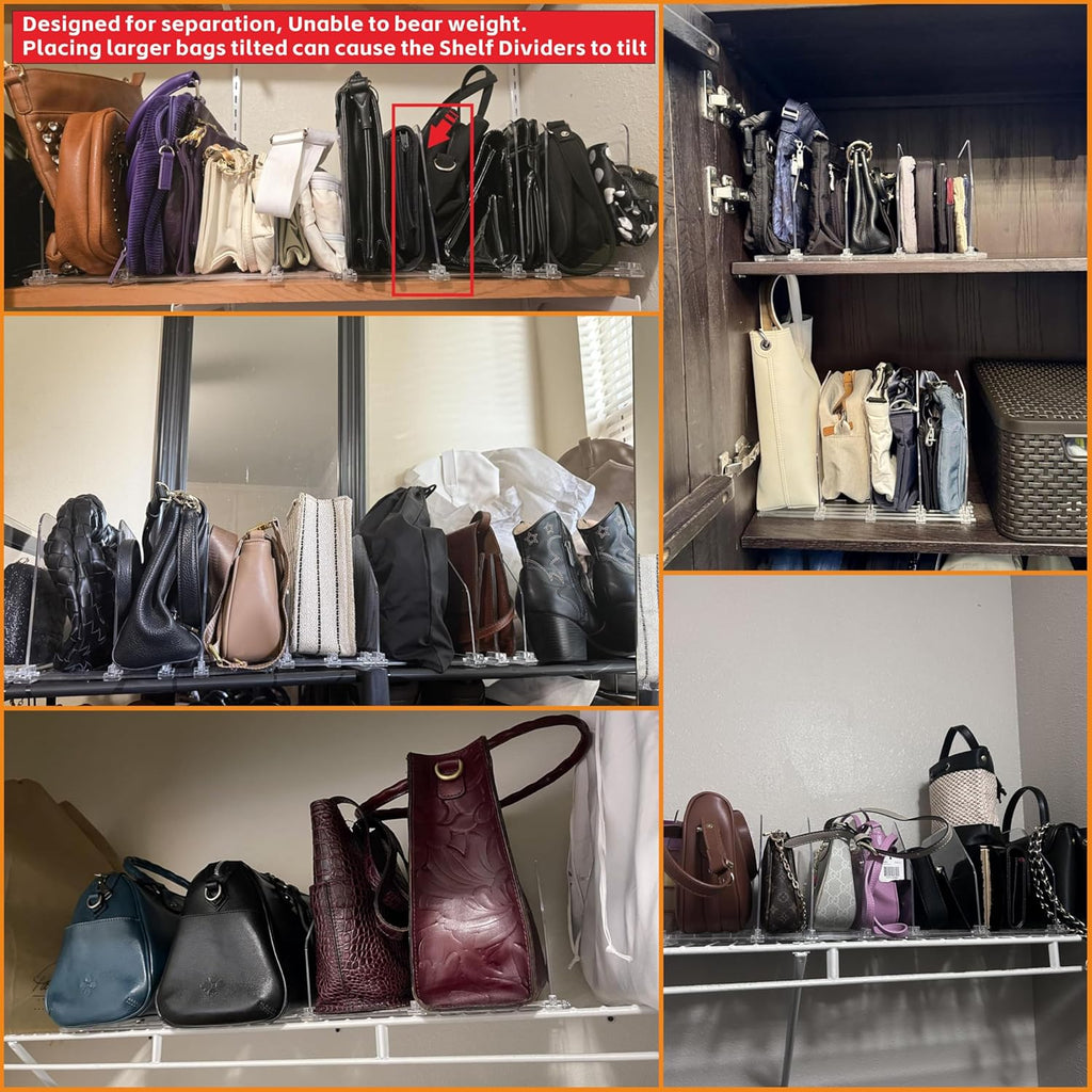 Yieach 2 Pack Purse Dividers for Closet - Adjustable Closet Purse Organizers and Storage Rack,Acrylic Clear Shelf Dividers for Closet Organization,Towel,Pocketbook,Wallet,Bag Shelf,Clutch Organizer
