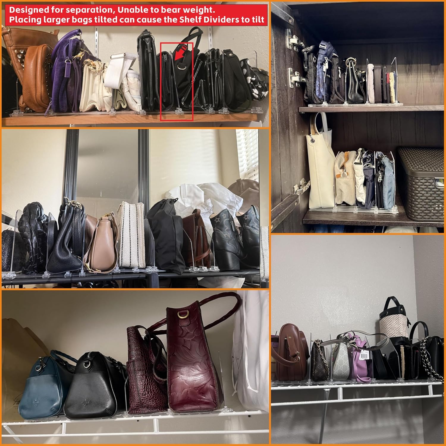 Yieach 2 Pack Purse Dividers for Closet - Adjustable Closet Purse Organizers and Storage Rack,Acrylic Clear Shelf Dividers for Closet Organization,Towel,Pocketbook,Wallet,Bag Shelf,Clutch Organizer