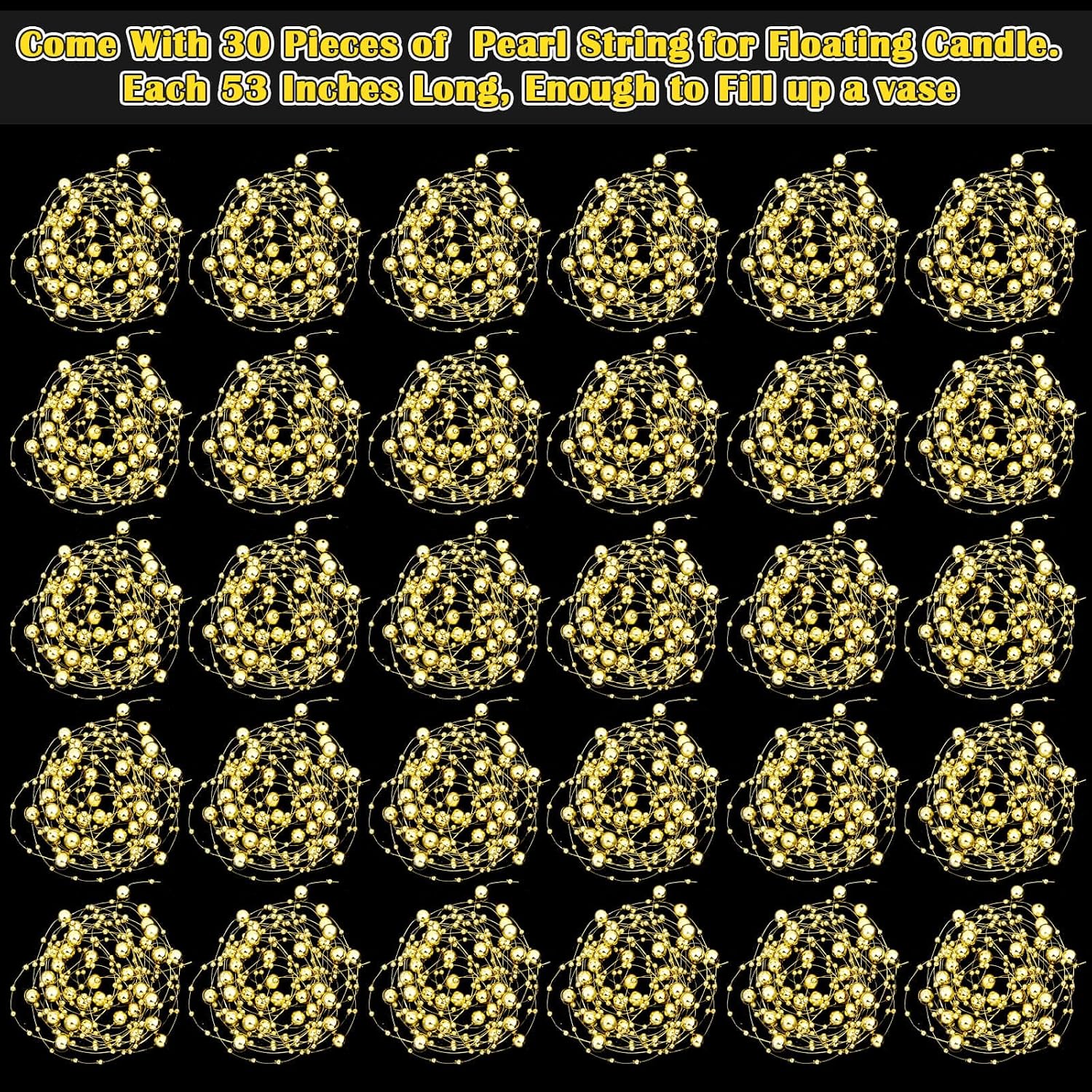 Billbotk 30 Pieces Floating Pearls Beads String for Floating Candles, Gold Vase Fillers for Centerpieces Faux Pearls Beads String for Wedding Celebration Party Decor
