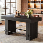 Tribesigns 62.2 Inch Bar Table, Industrial Counter Height Pub Dining Table, Rectangular Home Bar Units with Metal Footrest for Home Kitchen, Dining Room, Bistro, Black