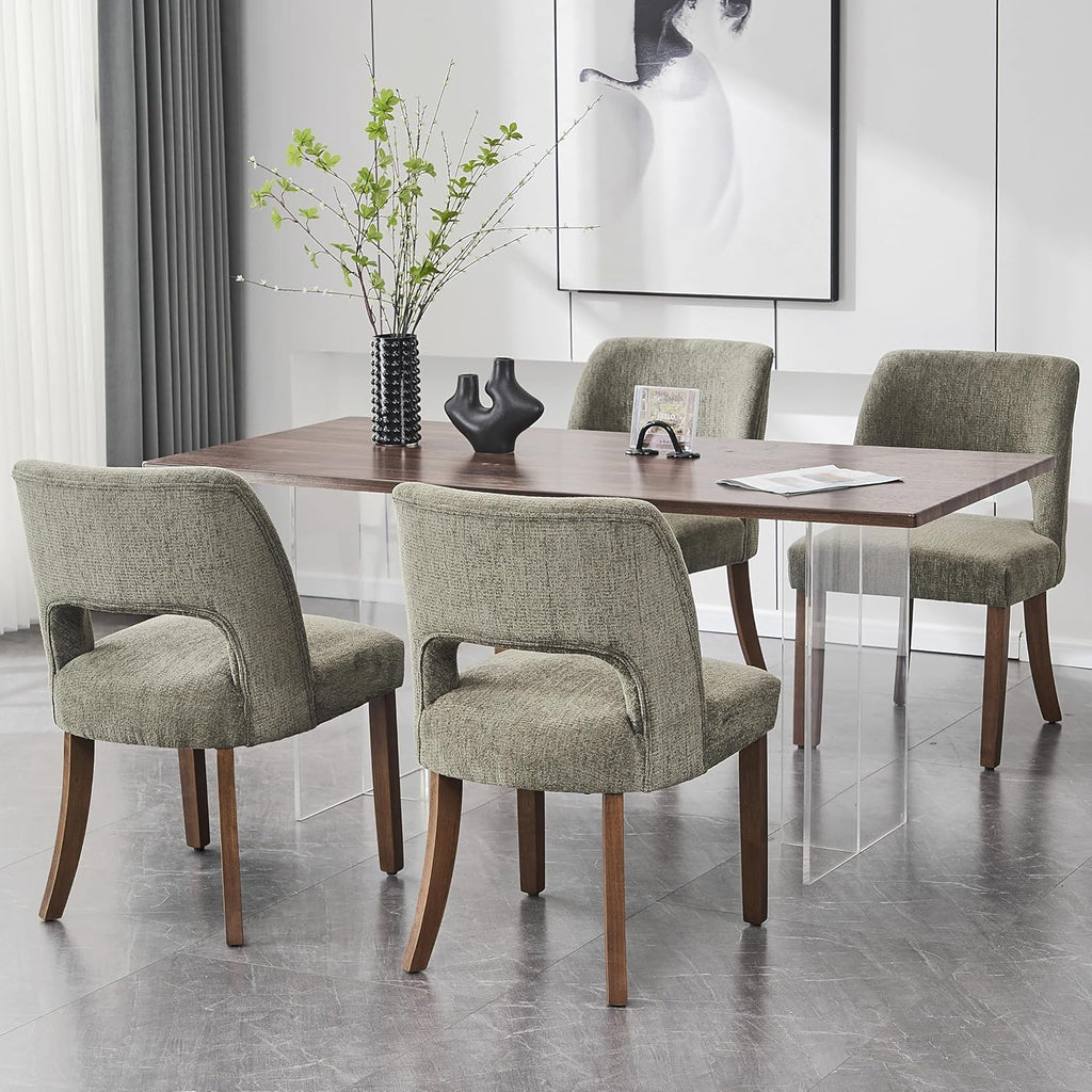 VKNOW Wooden Dining Chairs Set of 2, Modern Fabric Upholstered Dining Room Chair Kitchen Chairs, Farmhouse Dinner Chair for Kitchen Dining Room, Green