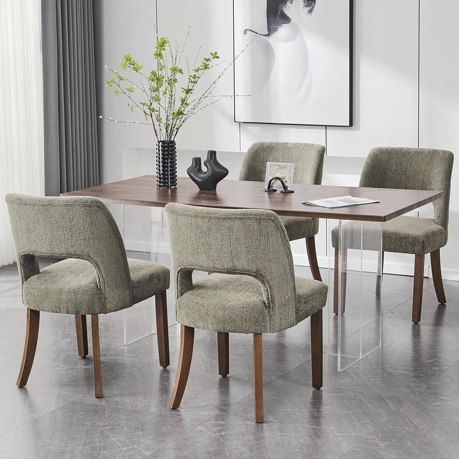 VKNOW Wooden Dining Chairs Set of 2, Modern Fabric Upholstered Dining Room Chair Kitchen Chairs, Farmhouse Dinner Chair for Kitchen Dining Room, Green