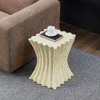 15.16" Square Sofa Side Table with Creative Wavy/Scallop Edge Design, Modern Creative Couch End Table Nightstand for Living Room Apartment Bedroom, No Need Assembly, (Fiberglass, Beige)
