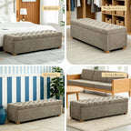 Aoiy & Wifon 60.2'' W Storage Ottoman Bench, Chenille Upholstered Ottoman with Storage, End of Bed Storage Bench with Wood Legs for Bedroom, Entryway, Window, Living Room, Taupe